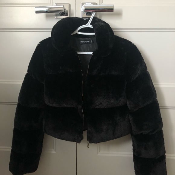 Black faux fur puffer jacket - Picture 2 of 4